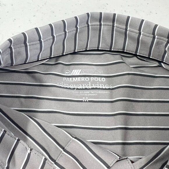 Vineyard Vines Performance OTG MED Palmero Polo Shirt Striped Shirt Beige Gray T - Picture 5 of 6